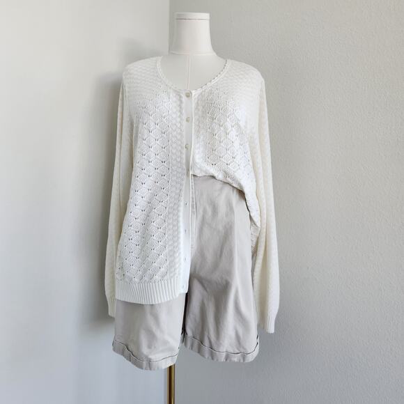 Denim & Co Sweaters - Vintage Y2K White Crochet Knit Button Up Cardigan Long Sleeve Denim & Co XL